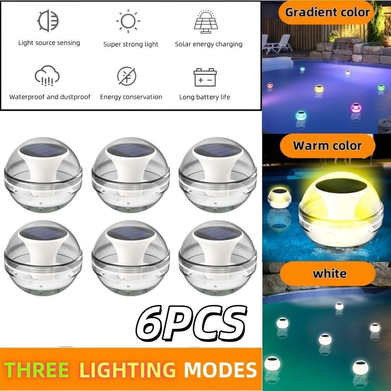 Edge Collections – Solar Floating Swimming Pool Lights Multi-Color LED Glow Globes IPX7 – 6 Pieces